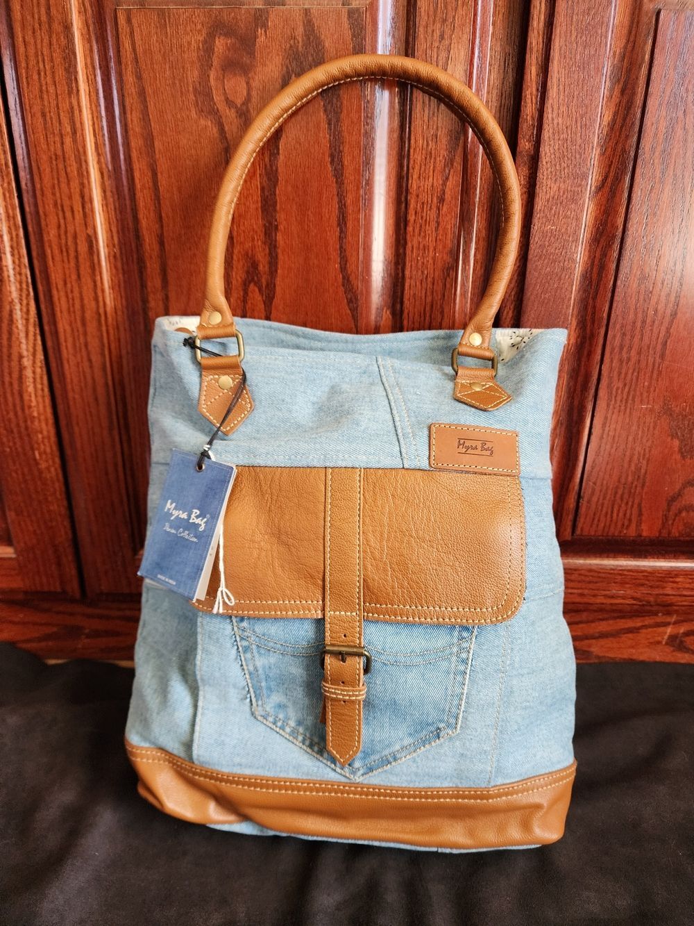 Myra Bag Janesa Tote Bag Upcycled Denim Western Boho Shoulder Bag NWT